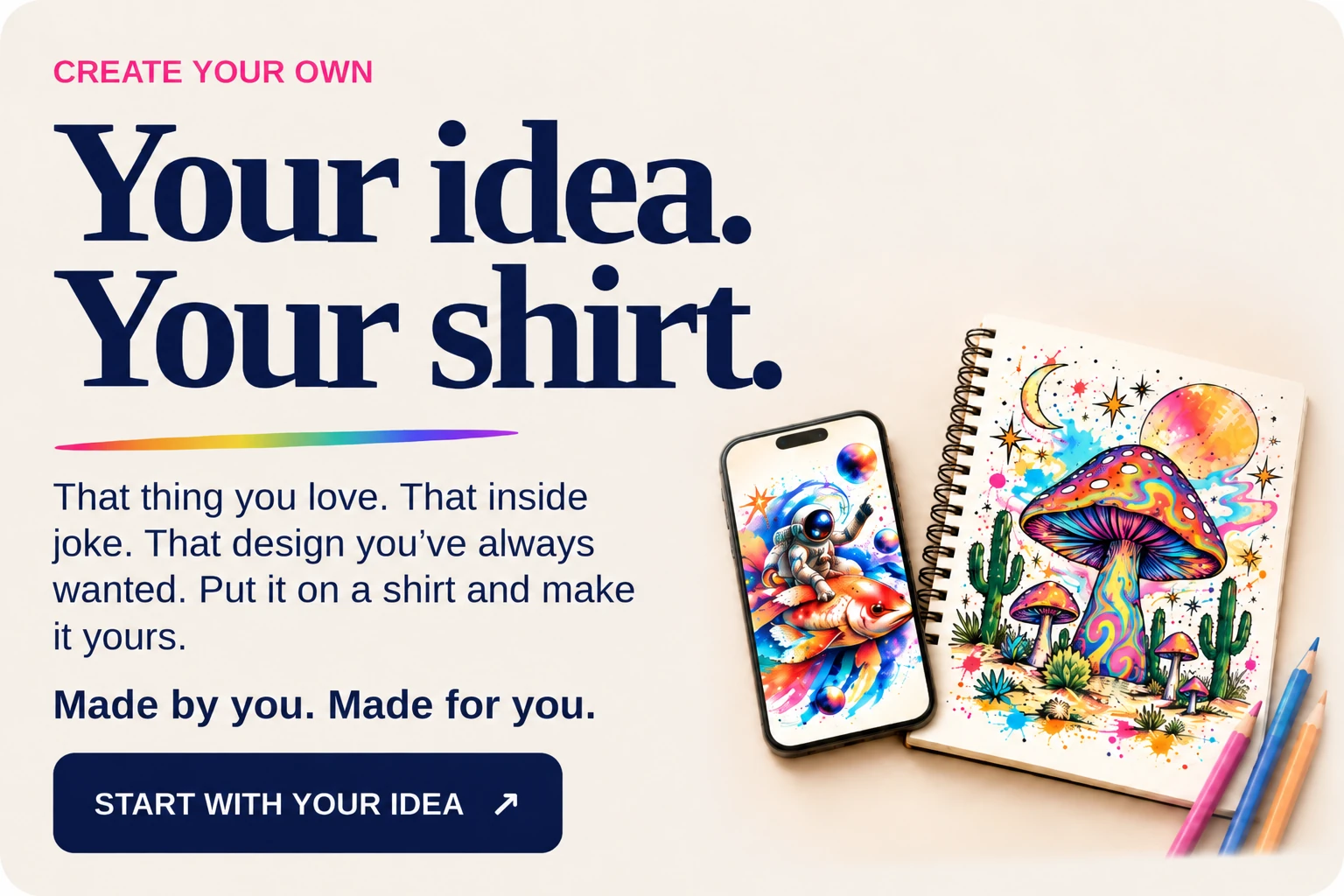 A phone and sketchbook with colorful creative artwork